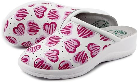 JOMIX Sabot Donna Comodi da Casa Ciabatte Zeppa Anziani Anatomiche e Ortopediche Pantofole con Plantare Morbido e Leggero Zoccoli Lavoro da Cucina e OSS, ITD2210, Cuore, 39 EU