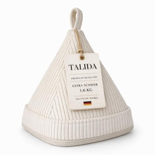 TALIDA Türstopper Sack Pyramide 1,6KG - mit Anti-Rutsch Untergrund und Cord-Schlaufe | Schwerer Bodenstopper - Sandsack (1, Beige)