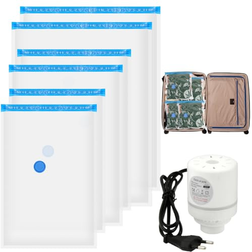 DODUOS Bolsas Vacio Ropa con Bomba Electrica,6 Bolsas Vacio Ropa Viaje (2× 60×40cm, 2× 70×50cm, 2× 80×60cm), Vaccumseal Storage Bags Bomba de Vacios Bolsa Ropas para Ropas y Viajes