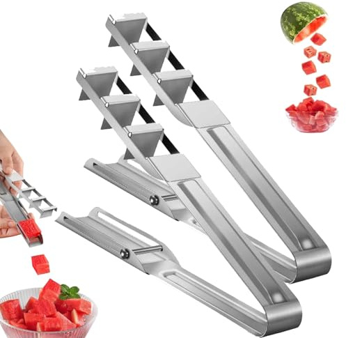 Cortador de frutas de acero inoxidable 2 en 1, cortador de sandía mejorado 2026, herramienta de corte de tenedor de sandía de verano para cubos, tenedores de frutas, cuchillo rebanador para el hogar