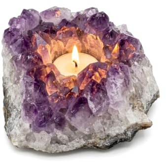 Budawi® Amethyst Teelichthalter 1,1 Kg | Drusenstück Naturstein | Kerzenhalter Edelstein Deko | Kristall Teelicht | Wohnraum Deko