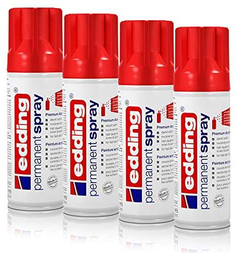 4x edding Permanent Spray verkehrsrot glänzend 200 ml Premium Acryllack, RAL 3020