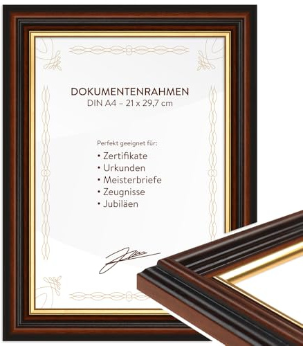 WANDStyle DIN A4 Bilderrahmen Holz, Urkundenrahmen, Meisterbrief Rahmen | Diplom Fotorahmen Braun, Rahmen 21x30 cm, Dokumentenrahmen zum Aufhängen, Vintage Bilderrahmen A4 Holz, H015 Made in Germany