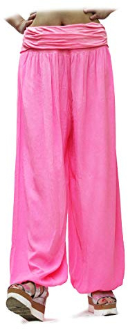 Glamexx24 Pantalón Harem Ligero Elástico para Mujer, Pantalón Casual de Verano con Estampado, Talla XXL,Modelo 13090,Rosa Neón