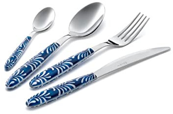 Eme Posaterie Vetrina 24Pz Salvaspazio Vero Mediterraneo Blu Made In Italy Nickel Free