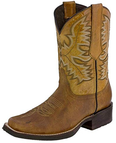 Scarpe Stivali da Cowboy Occidentali a Tacco Basso in Pelle Antiscivolo con Punta Tonda (37,Giallo)