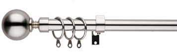 16/19 mm diameter 70–120 cm utdragbart gardinstång set med klassiska kuländstycken. (Satin NICKEL). Inkluderar stänger, enkla kuländstycken, ringar, fästen, monteringssatser. 71–122 cm enkel justerbar gardinstång.