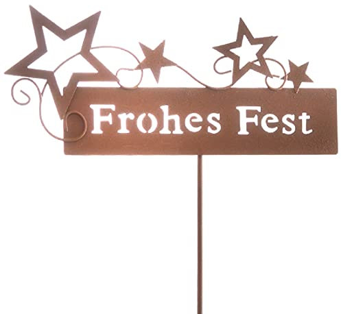Dragimex dekorativer stimmungsvoller Garten-Stecker Deko-Stecker Frohes Fest mit Sternen Metall Rostoptik