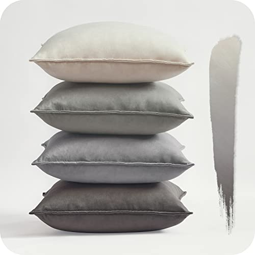 Topfinel Kissenbezug 40x40 cm grau 4er Set Samt Kissenbezüge Kissenhülle sofakissen dekokissen Zierkissen Bezug deko für Sofa Schlafzimmer Wohnzimmer Balkon flauschig Farbverlauf, Einfarbig