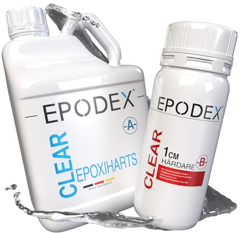 EPODEX Epoxihartskit ECO – Transparent epoxiharts för skikttjocklekar upp till 1cm – Klar gjutmassa eller med färgpigment – För beläggning, laminering, reparation, formar, konst, hantverk