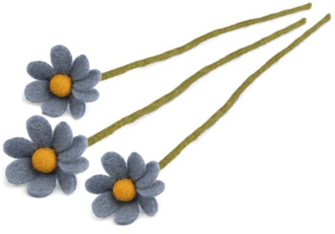 Gry & SIF künstliche Margerite, Anemone aus Filz, Osterdeko für den Eingangsbereich, Deko-Element für das Büro, Frühlingsdeko, Handmade, Fairtrade | 3X Blaue Margeriten, 30 cm