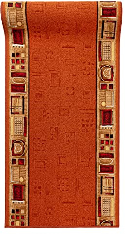 Mazovia rutschfest Teppich Läufer Flur - Modern Muster Teppichläufer - Kurzflor Flurläufer für Vorzimmer, Schlafzimmer - ÖKO-TEX Zertifiziert - Meterware Terracotta Rost - 80x300cm