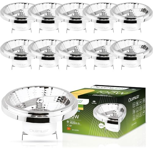Lumiled LED-Leuchtmittel 10er Set AR111 G53 Fassung Spannung 12V 15W (Entspricht 100 Watt) Warmweiß 3000K 24 Grad Abstrahlwinkel Silber 1521 Lumen Ra>80 Aluminium PC