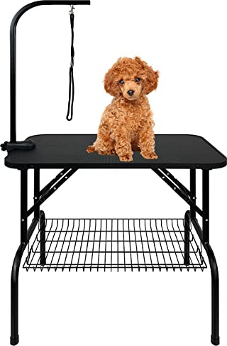 YRHome Table de Toilettage Pliable pour Animaux de Companie, Table de Toilettage Réglable en Hauteur pour Chiens et Chats avec Panier de Rangement en Maille - Capacité de 60kg - 80,5 x 46 x 76 cm