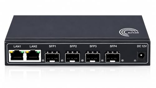 Elfcam® - Gigabit Ethernet LAN Switch mit 4 x Gigabit SFP 1,25G Ports und 2 x Gigabit Ethernet Port 10/100/1000Mbps, Plug-and-Play Gigabit Switch LAN Splitter (4 SFP-Ports)