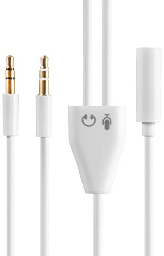 Headphone Mic Splitter Adapter, 3.5mm Jack Audio Mic Adapter Y Splitter Male to 2 Female Microphone Cable Compatible with Gaming Headset,Earphone,Speaker,Desktop,Laptop,PS5 Controller (White)