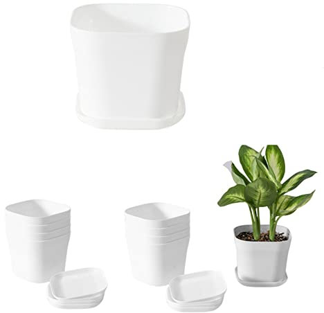 Naisfei 10 cm Macetas plástico con platillo,10 pcs Maceteros Decorativos Interior con Agujeros de Drenaje, Macetas para Plantas Flores,Decoración del Hogar Balcón Jardín(Blanco)