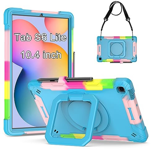 KATUMO Case for Samsung Galaxy Tab S6 Lite 10.4 inch 2024 2022 2020 (SM-P620N /P625N / P615/ P619) Heavy Duty Shockproof Protective Cover 360°Rotatable Stand & Detachable Adjustable Shoulder Strap