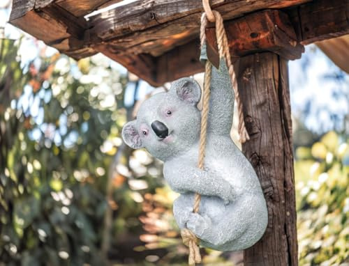 Eye-Catching Garden Ornaments Swinging Koala Sculpture with Strong rope Koalas Bear Tree Branch Fence hanging Wildlife Animal Statue Outdoor Decoration Yard Figure indoor outdoor Ideal Gardening Gifts
