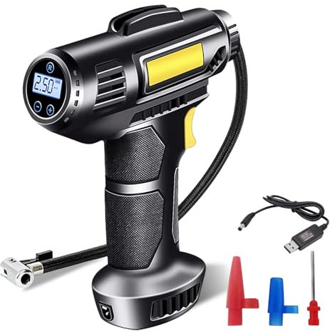 Cordless Tyre Inflator Air Compressor, ProChosen Rechargeable 12V 7000mAh Car Tyre Inflator Car Tyre Pump, 150PSI Electric Digital Display Portable Automatic Tyre Pump with LED Light & Nozzle Adaptor