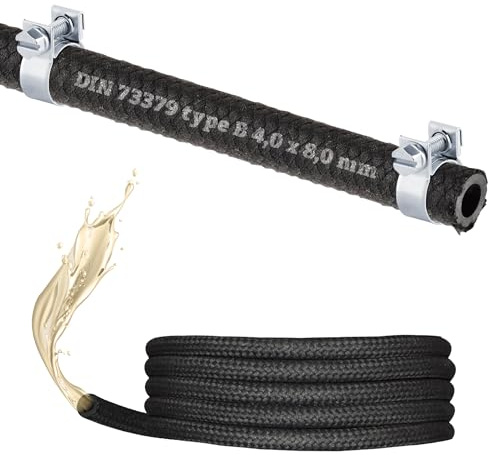 1 mètre de tuyau (4 mm) pour essence, diesel, tuyau de carburant pour essence, huile diesel (NBR DIN-73379-B) (2 X W1 Mini collier de serrage W1) (intérieur 4,0 mm/extérieur 8,0 mm (grand collier de