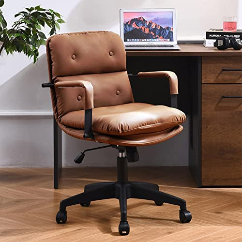 Moderner Bürostuhl aus PU-Leder mit niedriger Rückenlehne, drehbarer Computer-Schreibtischstuhl mit Arm für Zuhause, Büro, Schlafzimmer (Braun)