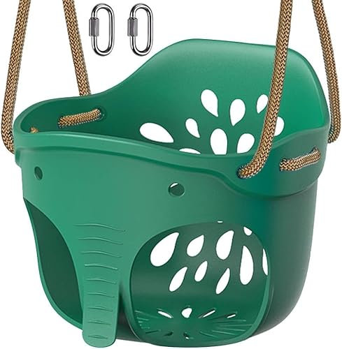 BeneLabel Schaukelsitz, Weichen Garten Spielplatz Schaukel Kinderschaukel Brettschaukel Schaukelbret 1.3-2M Seil & Lockset Karabiner für Kleinkind/Kind, Niedliche Elefanten, 600lbs, Grün