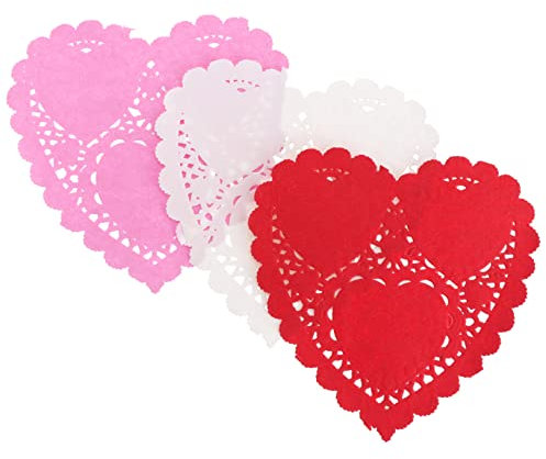 LIFKOME 300sheets Mini Heart Doilies Paper Placemat for Wedding Decorations Cake Paper Mat Decorative Coaster for Party Table Decorations
