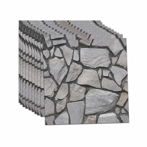 Selbstklebende Tapete für Wohnzimmer, Schlafzimmer | 3D Fototapete wasserfest| Steinoptik selbstklebend | Abwaschbare Tapete | Graue Ziegelstein tapete 10 Stück a (30 x 30 cm) ROCKWRAP