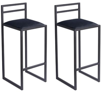 Ferro Barhocker 2er Set mit Lehne Schwarz 84 cm - Metall Barstuhl