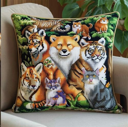 kitphoenix Knüpfkissen Zum Selber Knüpfen Knüpfen Set Knüpfteppiche Settier Elefant Tiger Löwe3D Handgemachte Geschenke Knüpfteppich Für Kinder Und Erwachsene Knüpfset 43Cm X 43Cm