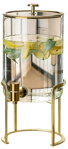 Dispensador De Bebidas De Gran Capacidad|Dispensador De Agua Con Grifo Sin Fugas|Dispensador De Jugo De Boca Ancha Y Fácil Llenado|Dispensador De Bebidas De Vidrio,Color Claro 5L,Base De Hierro