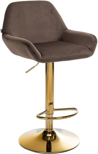 CLP Barhocker Braga Samtbezug mit Gold-Gestell I höhenverstellbar und 360 drehbar I moderner Barstuhl mit Fußstütze für Küche und Bar | Farbe braun