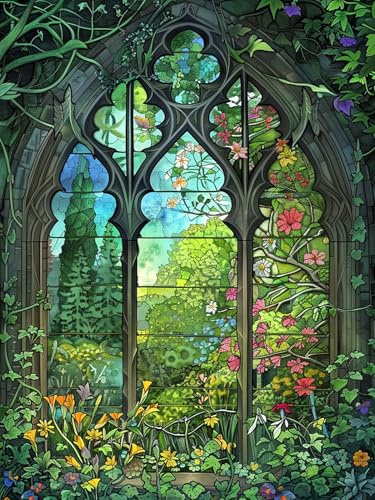 Reofrey 5d Diamond Painting Zubehör Fenster, DIY Full Dril Landschaft Diamant Painting Bilder Set Diamant Malerei Vollbohrer, Kreuzstich Erwachsene Stickerei Crystal Strass Craft Für Wall Home 30X40cm