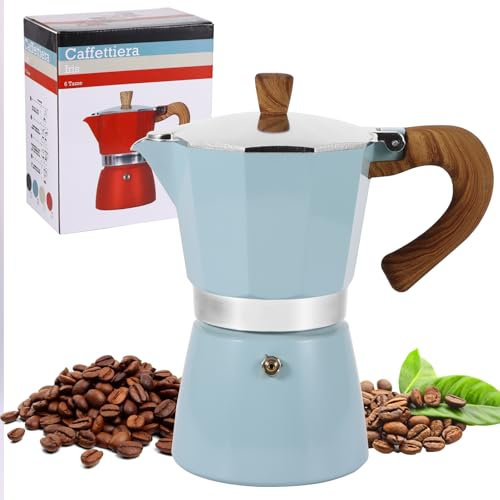 Kinberry Stovetop Coffee Maker - 6 Cup Aluminium Italian Espresso Maker, 300ml Gas & Electric Stove Top Moka Pot for Cappuccino Latte Mocha, Blue