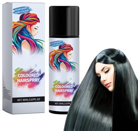 Spray Colorant Capillaire Temporaire Intense Noir - Pour Femmes Et Hommes, Utilisation Unique, Teinture Naturelle Lavable Pour Cheveux, Idéal Pour Halloween (Noir, 85 Ml) Laque Colorée
