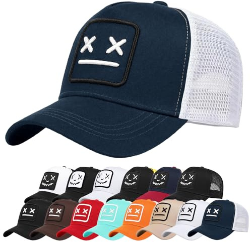 Enwokran Berretto da Baseball con Visiera Unisex Cotone Regolabile Anti-Sole Ricamo Cappello da Baseball Cappellini per Sport All'aperto Hip Hop papà Trucker Posteriore Maglia Cappello (Marina)