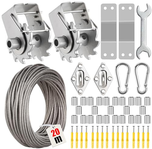 Angooni Sonnensegel-Hardware-Kit inklusive Winden & Drahtseil, Anti-Rost-Edelstahll-Hardware-Kit für Rechteck Quadrat Dreieck Sonnensegel Installation (67 PCS)