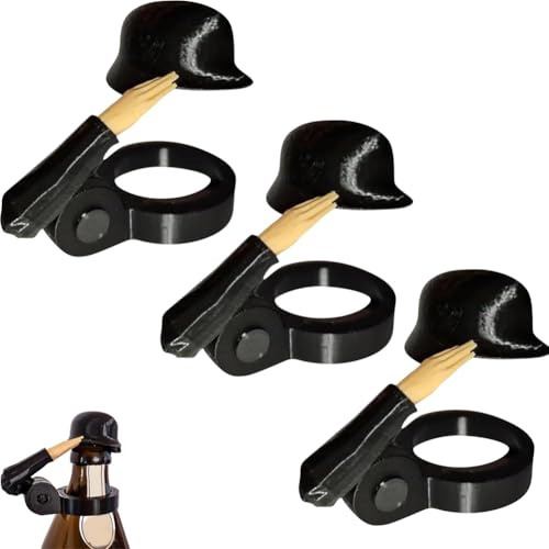 Soldat Salute Bi-er Flasche Helm Flaschenhelm Soldat Kronkorken Bierhelm Toppers Wiederverwendbar Dekoratives Bierflaschenverschlüsse für Party Bar Veteranen Enthusiasten (Schwarz 3 Stück)