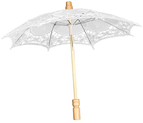 Beavorty Spitzenregenschirm Vintage Hochzeits Brautschirm Regenschirm Transparent XXL Hochzeit Satin Holz für Hochzeitsdekoration und Kostüm