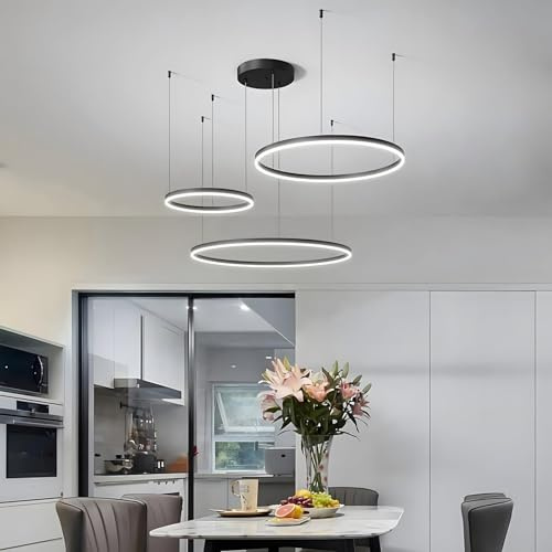 Lampadario moderno a LED fai da te, illuminazione a sospensione a LED circolare in metallo e acrilico, telecomando, dimmerabile, lampada a sospensione rotonda for soggiorno e camera da letto.(Black,A-