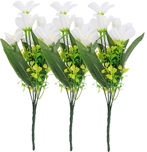 HEALEEP 3pezzi Bouquet Giglio Artificiali Per Decorazioni Nuziali e Casa Vivid Lily Per Centrotavola e