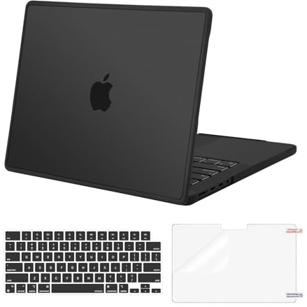 MOSISO Compatible with MacBook Pro 14 inch Case M5 2026 M4 M3 M2 M1 2025-2021 A3427 A3426 A3434 A3112 A3185 A3401 A2918 A2992 A2779 A2442,3 in 1 Kit Soft TPU Bumper Plastic Hard Shell Case, Black