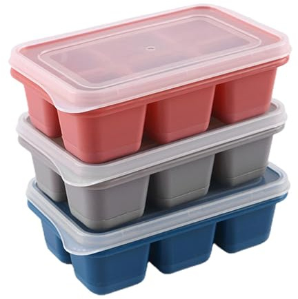 3 Pieces Ice Block Moulds Set | Food Grade 6 Compartment Ice Box | Large ICES Moulds with Removeable Lids | Perfect for Chilled Drinks, Freezer, Whiskey and Cocktail