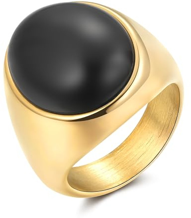 Joo&Rind Ring Gold Damen Ringe Gold Wasserfest 18K Vergoldet Edelstahl Ring Damen mit Stein Breit Schwarz Goldring Siegelring für Frauen Schmuck Geschenk