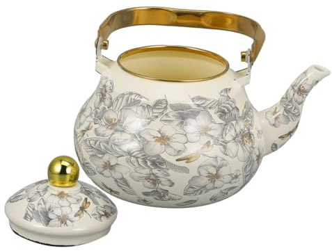 OUNONA Bollitore Smaltato 2,5l Manico Antiscottatura Teiera Vintage Da Fornello Stampa Floreale Capacità Familiare Per Tè e Caffè Uso Domestico e Cucina