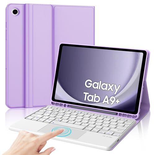 IVEOPPE Funda Teclado para Samsung Galaxy Tab A9+/A9 Plus 11 Pulgadas 2023 | Capa Keyboard Touchpad QWERTY Español Ñ, Bluetooth Magnético Desmontable Recargable Teclado con Portalápices, Violet claro