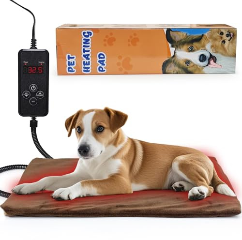 NAMOTEK Heizdecke für Haustiere - Temperatur & Timer einstellbar, wasserdichte Wärmematte mit kaufester Leitung, automatische Abschaltung für Hunde & Katzen