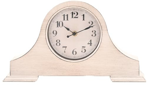 Widdop Vintage Mantel Clock - White Wood-Effect, Silent Non-Ticking Quartz | Fireplace, Classic Retro Shelf, Living Room, Bedroom or Hallway - 36cm