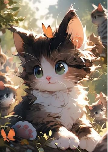 Puzzle 120 Teile für Erwachsene, Katze Schmetterling Sunshine 25x20cm Puzzle Erwachsene 120 Teile Lernspiel Herausforderung Spielzeug, Geschicklichkeitsspiel für die ganze Familie